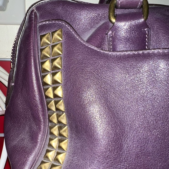 Coach bag Leather Deep Purple Gold Stud Purse Tassle Medium Large Size Handbag - Picture 14 of 14